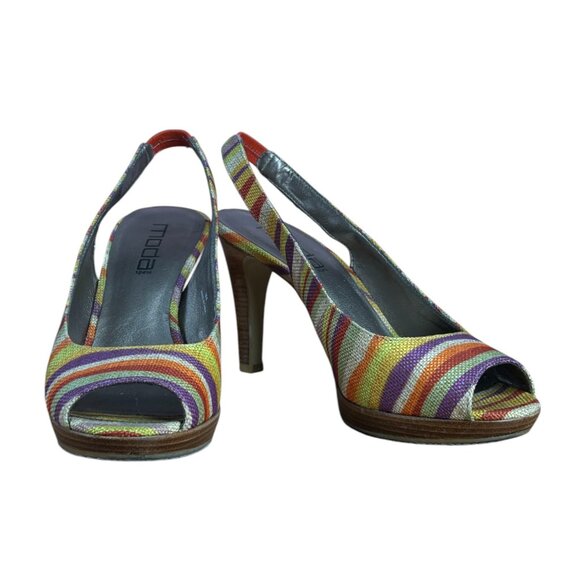 MODA Womens High Heels Slingbacks Shoes 9M Multicolor Zebra Stripe Gum - Picture 16 of 16